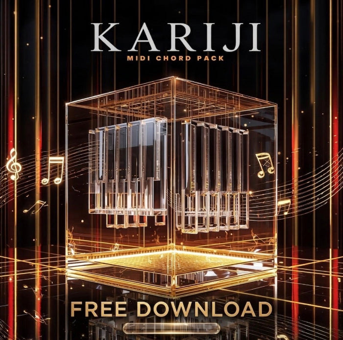 Kariji MIDI chord pack with glowing cube design on a dark background