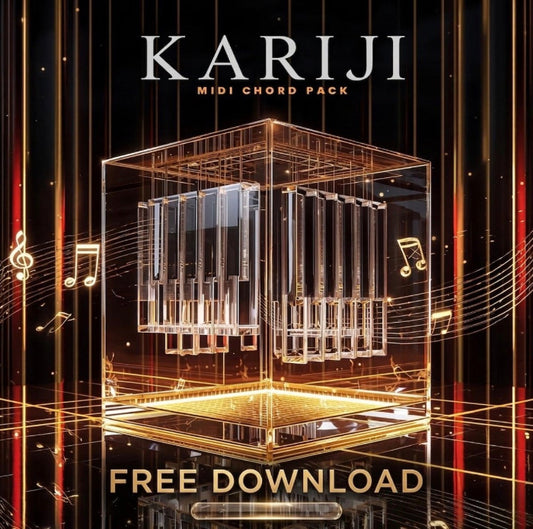 Kariji MIDI chord pack with glowing cube design on a dark background